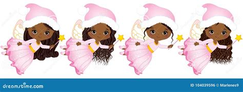 Vector Cute Little Christmas Fairies With Magic Wands Flying Stock