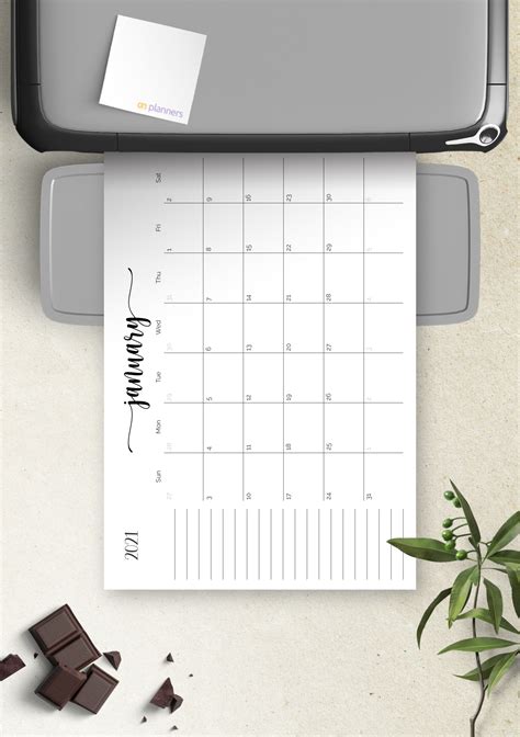 Download Printable Monthly Calendar With Notes Section Pdf Download