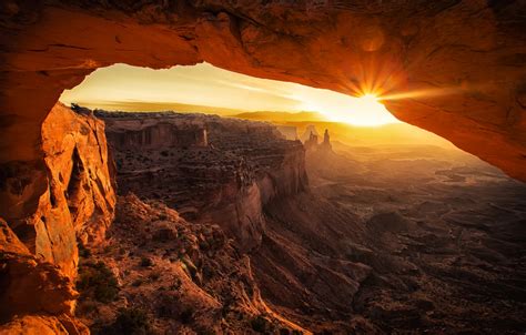 Wallpaper The Sun Rays Sunset Mountains Nature Canyon Cave Usa