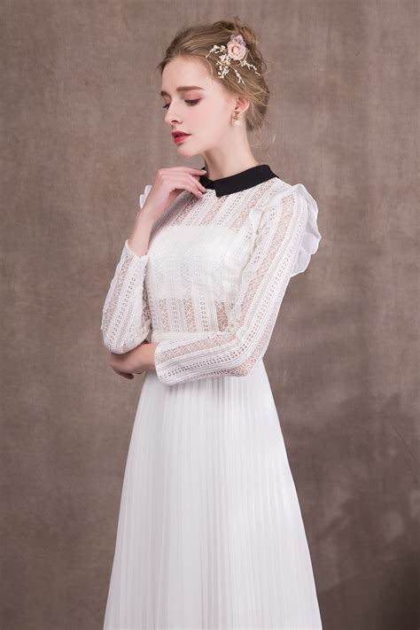 Womens White Lace Prom Dresses With Long Sleeves Np 0425