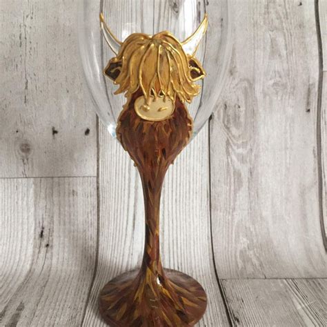 Handpainted Highland Cow Glass Highland Cow Painted Wine Glass