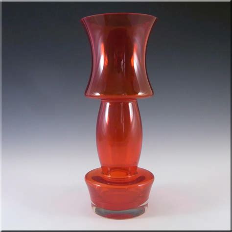 Riihimaki Large Riihimaen Lasi Oy Finnish Red Glass Vase Glass Glass Vase Riihimaki