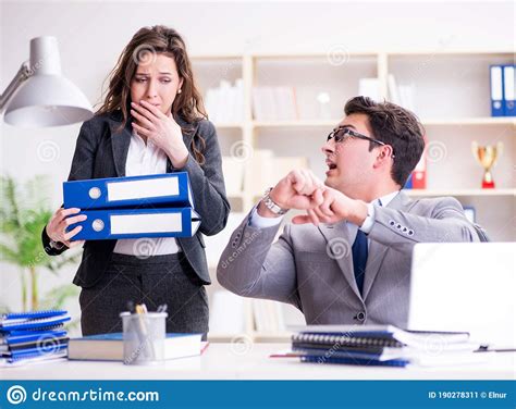 Angry Boss Unhappy With Female Employee Performance Stock Image Image