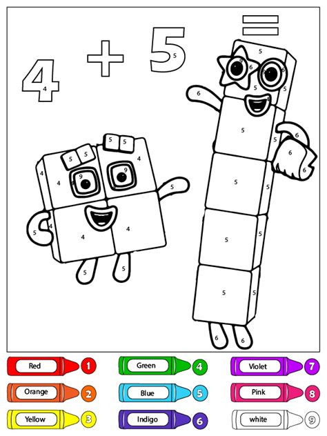 Four And Five Numberblocks Color By Number Coloring Page Free