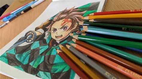 Drawing Anime Using Colored Pencil Tanjiro Kamado Demon Slayer