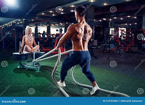Fitness Man Working Out With Battle Ropes At Gym Stock Photo Image Of