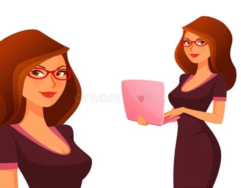 Cute Cartoon Girl With Laptop Stock Vector Illustration Of Internet