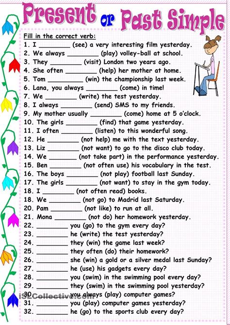 Present Or Past Simple Past Simple Pinterest English Worksheets
