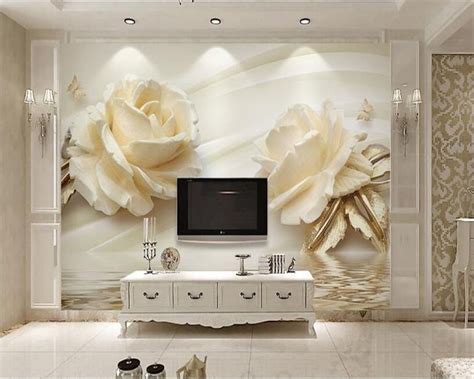 Beibehang 3d Wallpaper Stereo Champagne Rose Water Wave Reflection Tv