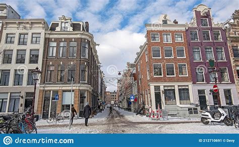 Snowy City Amsterdam In The Netherlands In Winter Stock Image Image