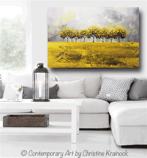 (ship from us) bohemian banners macrame wall hanging tapestry art wall accents yellow beads tassels chic boho decor dorm room home decoration. PRINT Art Abstract Painting Yellow Grey Trees Wall Decor - Contemporary Art by Christine