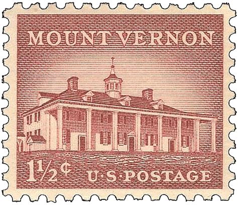George Washingtons Mount Vernon Vintage Stamp With Pecan Wood