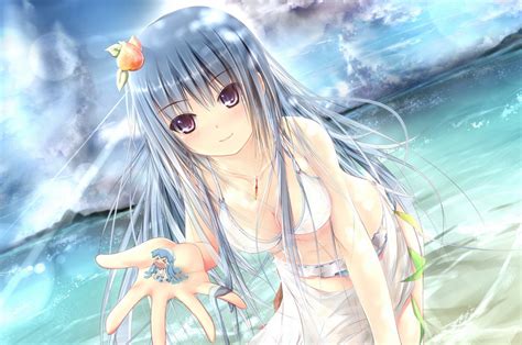 Free Download Anime Girl Hair Swimsuit Sea Sun Summer