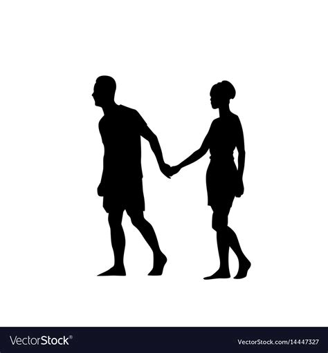 Silhouette Couple Man And Woman Walk Holding Hands