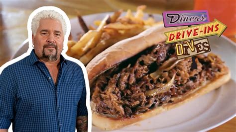 Guy Fieri Eats The Three Meat Octavian Sandwich Diners Drive Ins And Dives Food Network