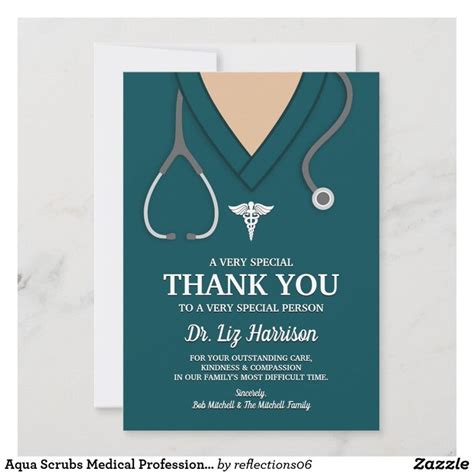 Aqua Scrubs Medical Professional Thank You Card Zazzle Medical