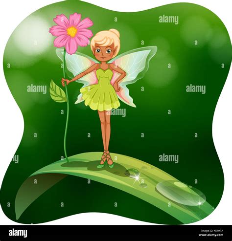 Fairy Holding Pink Flower On The Leaf Illustration Stock Vector Image