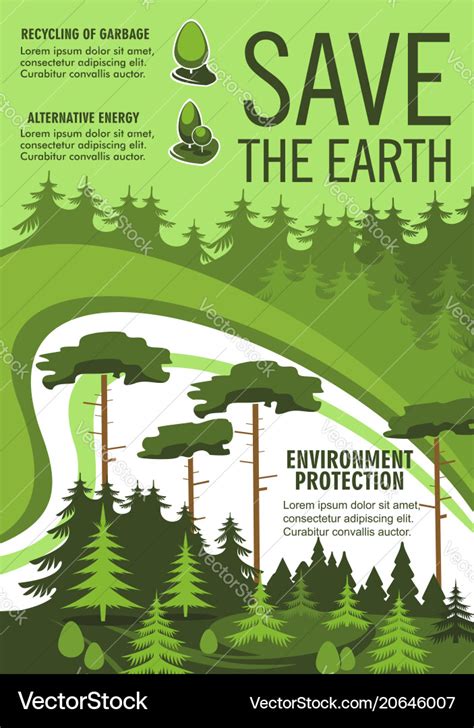 Save Earth Poster With Green Nature Ecology Tree Vector Image
