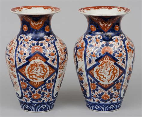 Pair Large Japanese Imari Open Vases Circa 1870