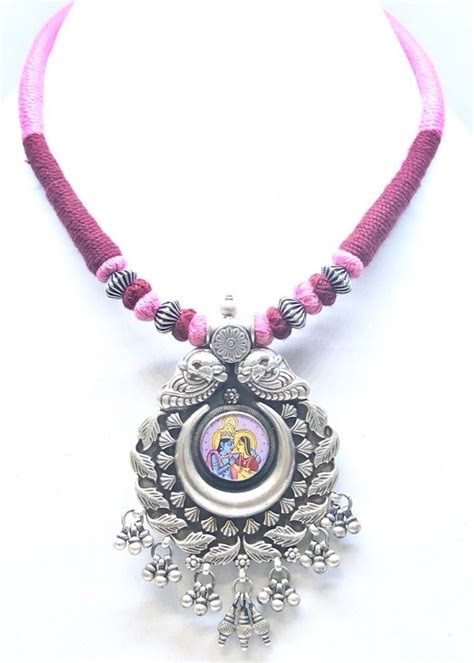 Antique Silver Radha Krishna Necklace Divine Jewels