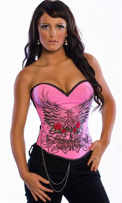 Pink Sexy Wing Tree Printed Corset Satin Red Rose Leaf Print Overbust Dance Bustier Corset For