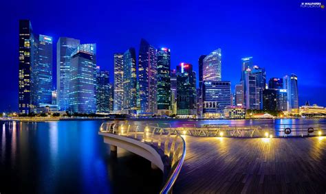 Singapur Platform City At Night Skyscrapers For Desktop Wallpapers