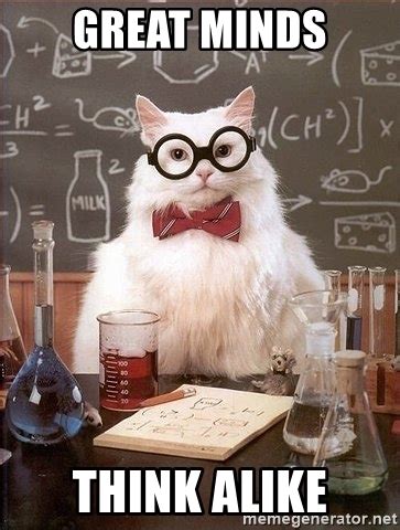 The first deals with the whole personality plus his genetic composition, being unique from all others. Great minds think alike - Chemistry Cat | Meme Generator