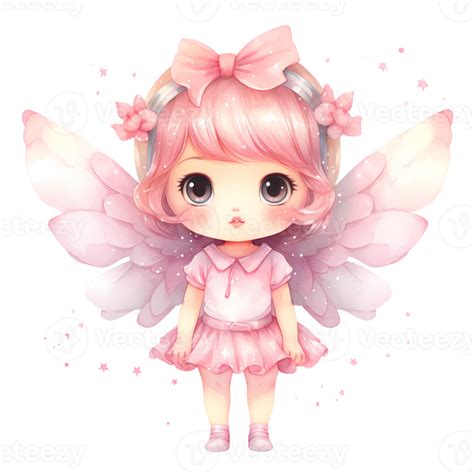 Ai Generated Cute Pink Baby Fairy Watercolor Clipart Illustration