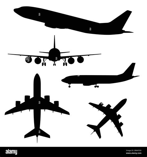 Airplane Silhouette In Different View Black Vector Stock Vector Image
