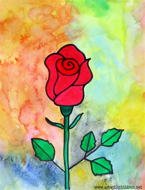 Art With Children Easy Drawing And Painting A Rose Painting Cute