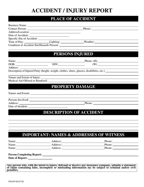 Accident Injury Report Form Black And White Fill Out Sign Online