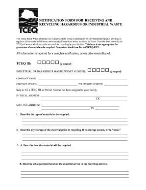 Fillable Online Tceq Texas Notification Form For Receiving And