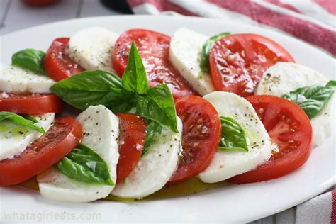 Simple Caprese Salad Tomato Basil Mozzarella What A Girl Eats