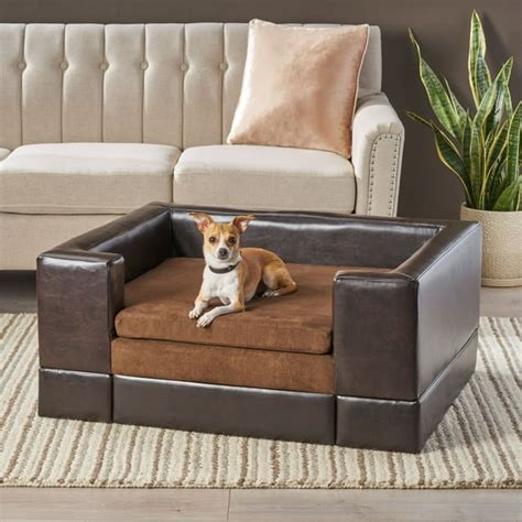 Noble House Rectangular Cushy Sofa Pet Dog Bed Large Chocolate Brown