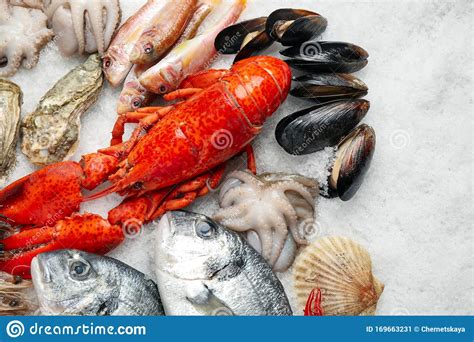 Fresh Fish And Seafood On Ice Stock Image Image Of Diet Cuisine