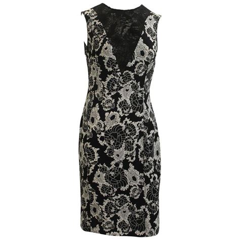 Oscar De La Renta Black And White Floral Print Dress With Lace 6