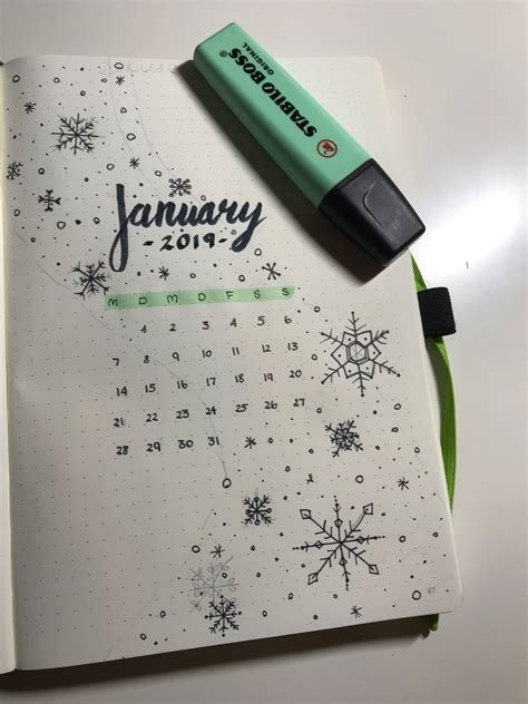 Bullet Journal January Cover Page Winter Theme Bullet Journal Monthl