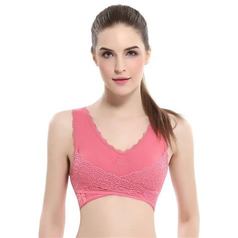 Comfy Full Support Bra Lace Bralette Solid Color Front Cross Side