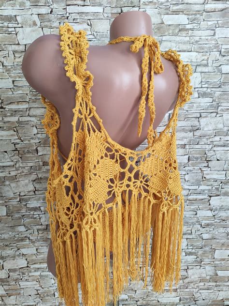 crochet set one piece swimsuit and fringe top vest sexy etsy