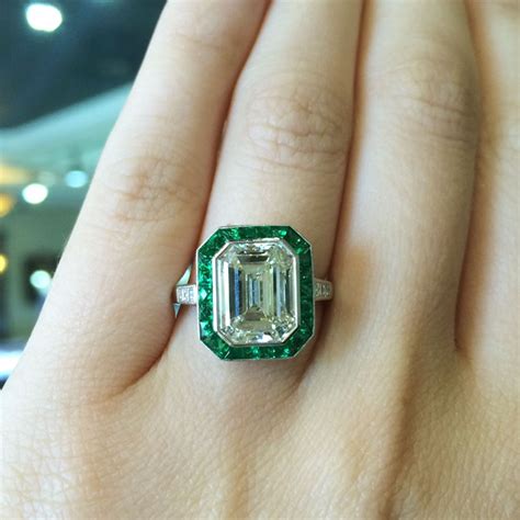 Platinum 412ct Diamond Emerald Halo Engagement Ring