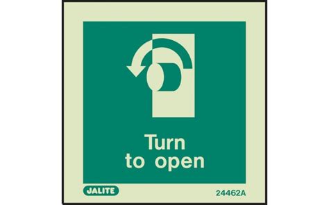 Turn To Open Sign Anti Clockwise Photoluminescent Fire Safety Signs