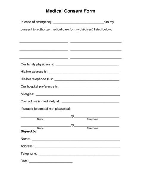 Free Printable Child Medical Consent Form Template Business