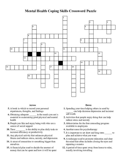 2023 Form Mental Health Coping Skills Crossword Puzzle Fill Online