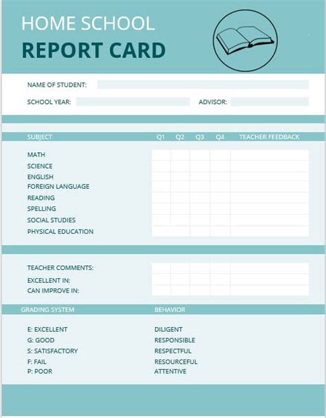 10 Homeschool Report Card Template Room