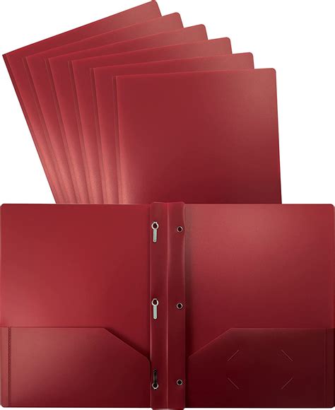 Better Office Products Burgundy Plastic 2 Pocket Folders With Prongs