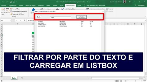 FILTRO Por PARTE Do TEXTO Em TEXTBOX CARREGAR DADOS Em LISTBOX Excel VBA YouTube