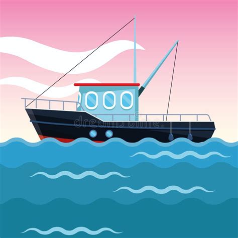 Fishing Boat Cartoon Stock Vector Illustration Of Pink 139875474