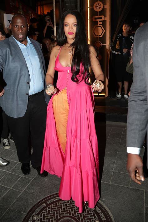 Rihanna Wearing A Pink Dress And Orange Pants In Seoul Pink Dress Outfits Pink Dress Rihanna