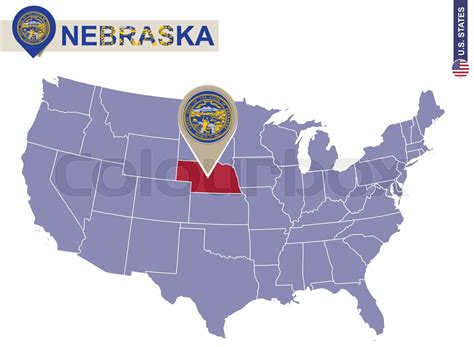 Nebraska State On Usa Map Nebraska Flag And Map Stock Vector