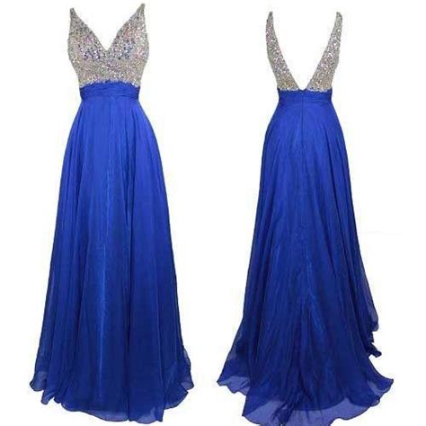 Royal Blue Prom Dress With Beaded Neckline High Neck Chiffon Prom Gowns Wholesale Open Back